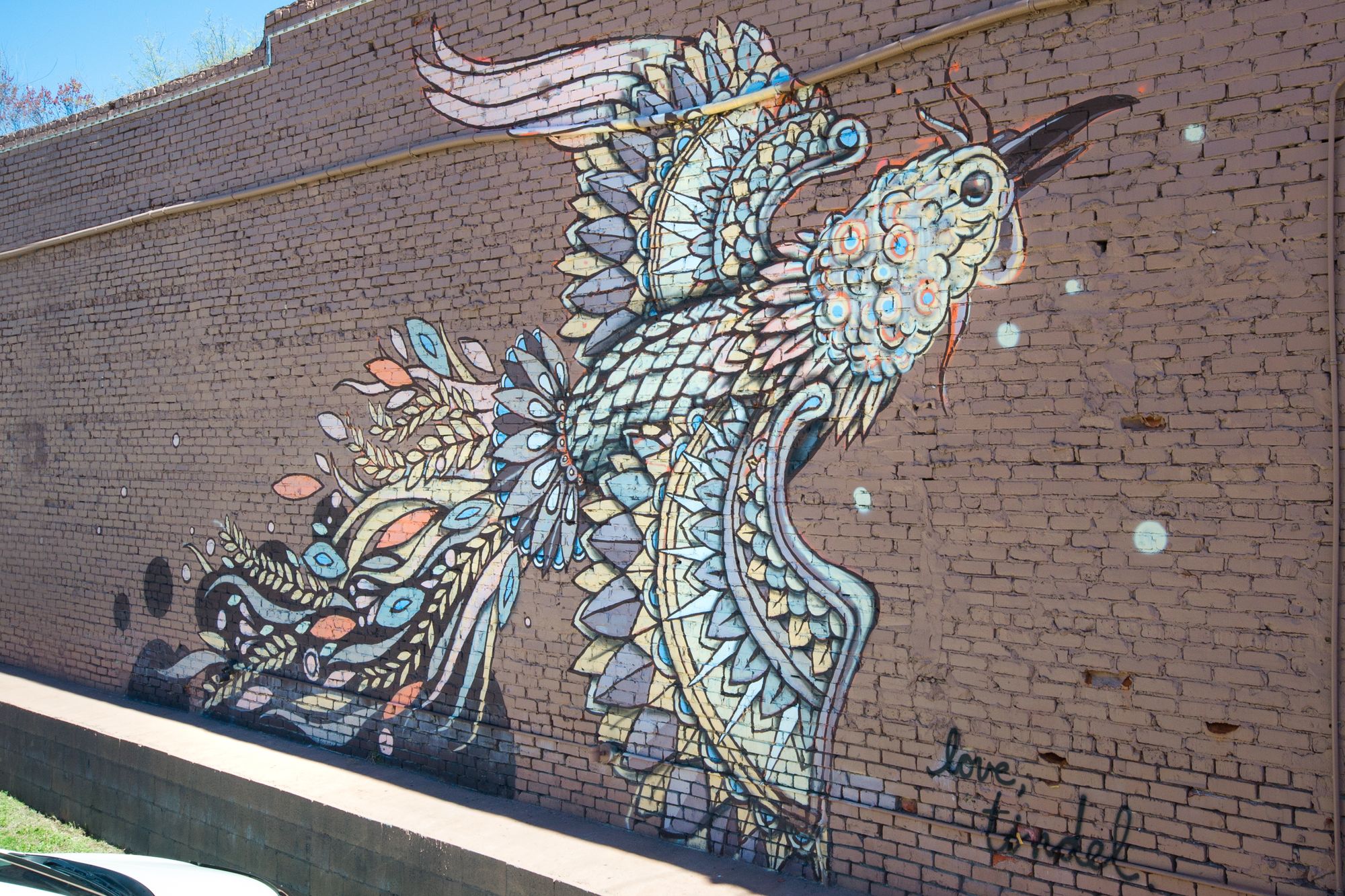 A mural by John Tindel depicting a flying bird.