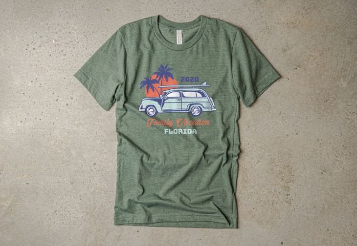 A family vacation t-shirt design made using the riverside color pallet.