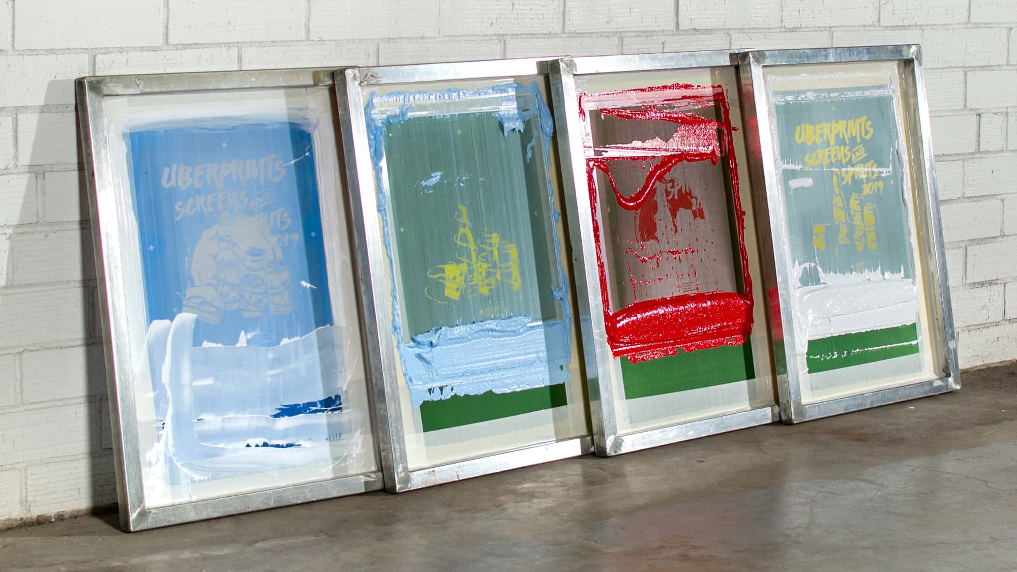 The 4 different color screens used to create the Screens And Spirits print.