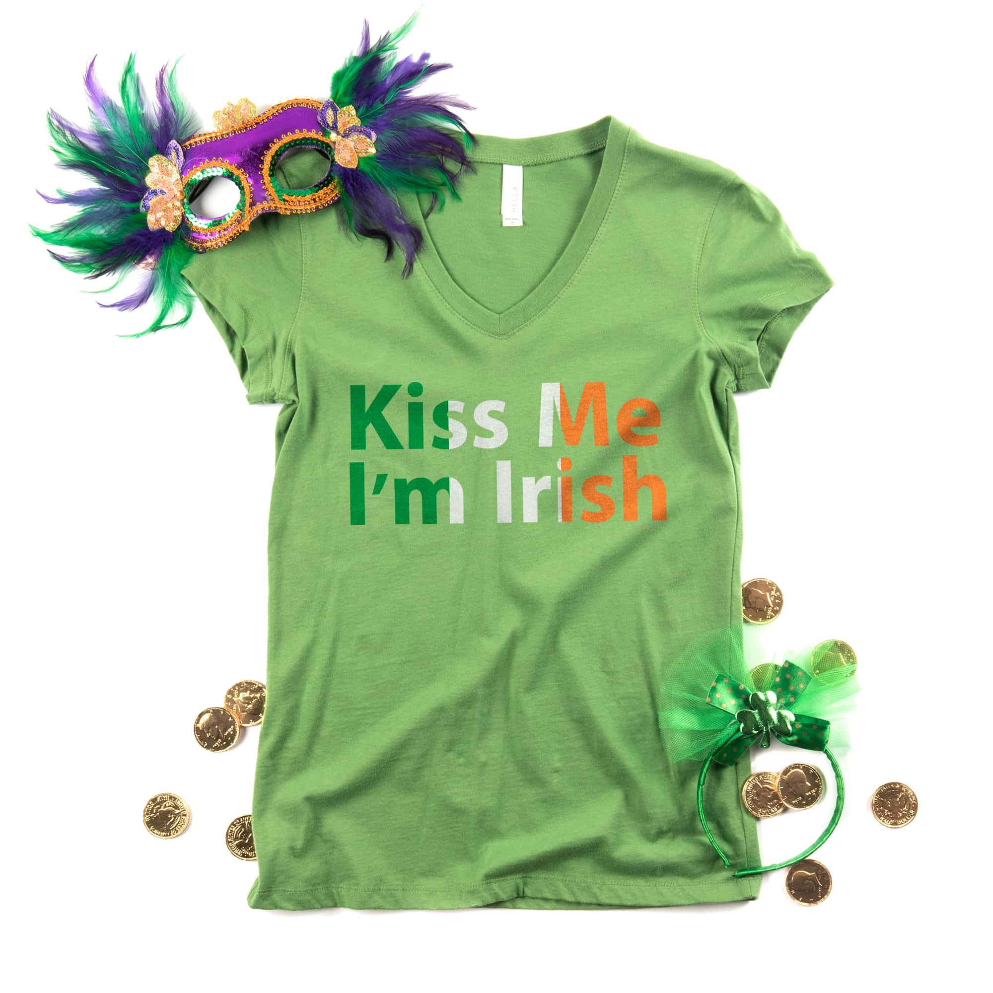 An example St. Patrick's day t-shirt design on a Canvas Ladies V-Neck.