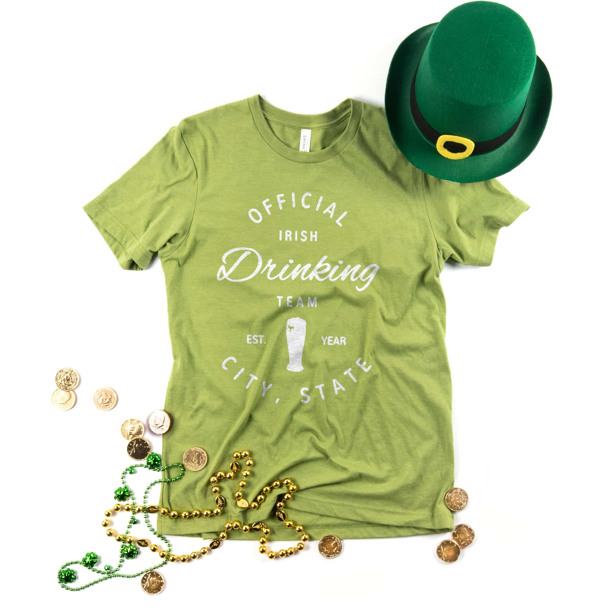 An example St. Patrick's day t-shirt design on a Canvas Jersey T-Shirt.