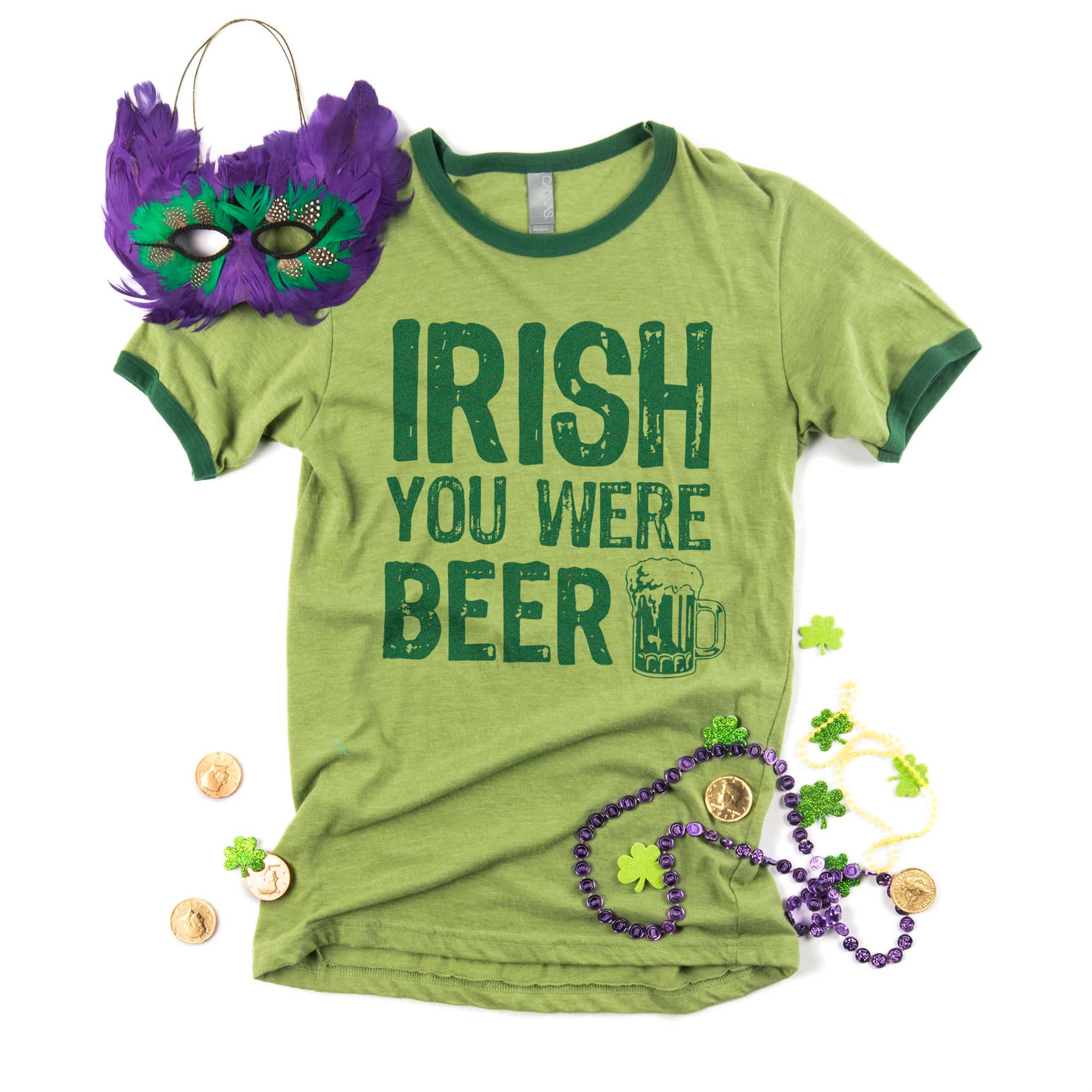 An example St. Patrick's day t-shirt design on a Canvas Ringer T-Shirt.