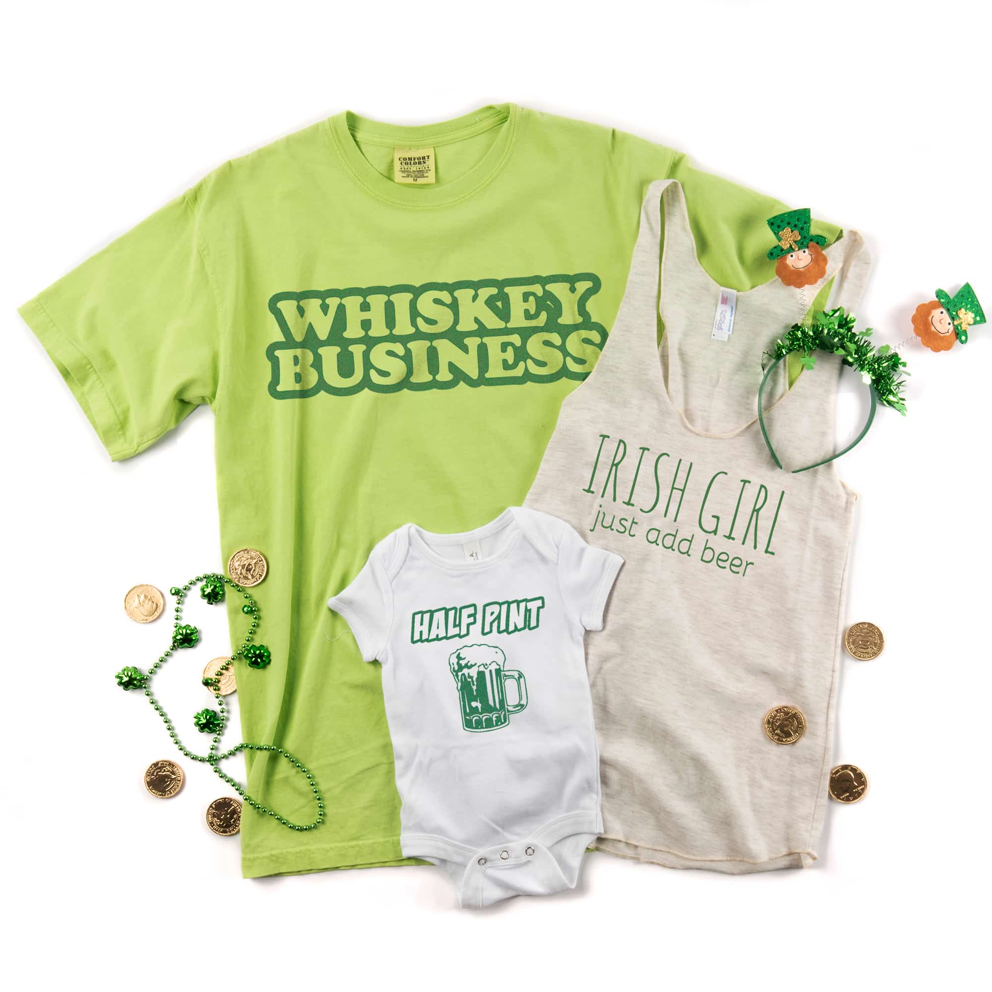 A family of St. Patrick's Day t-shirt designs.