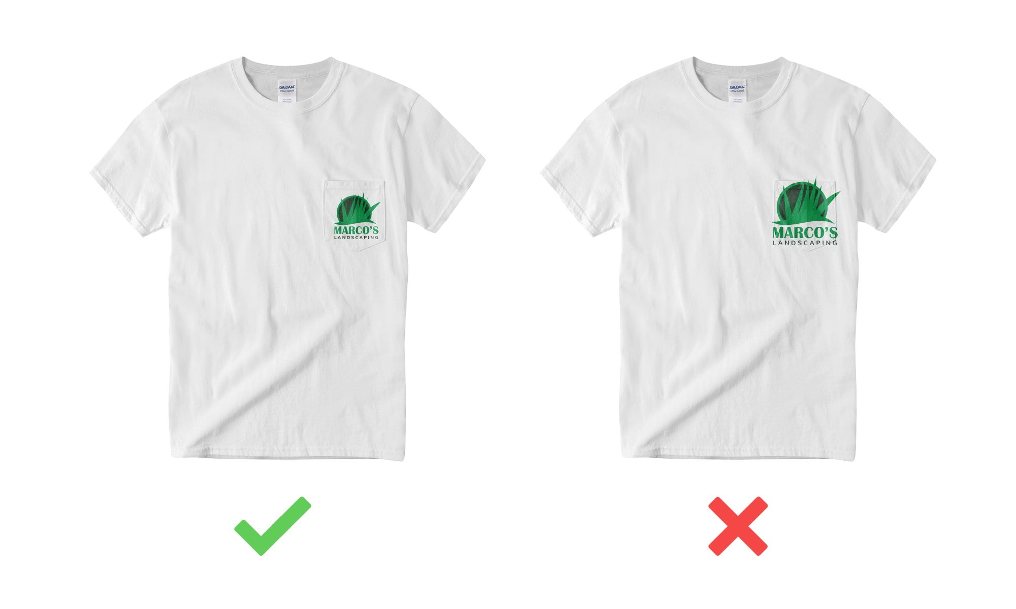 Example of t-shirt design when designing on a pocket.