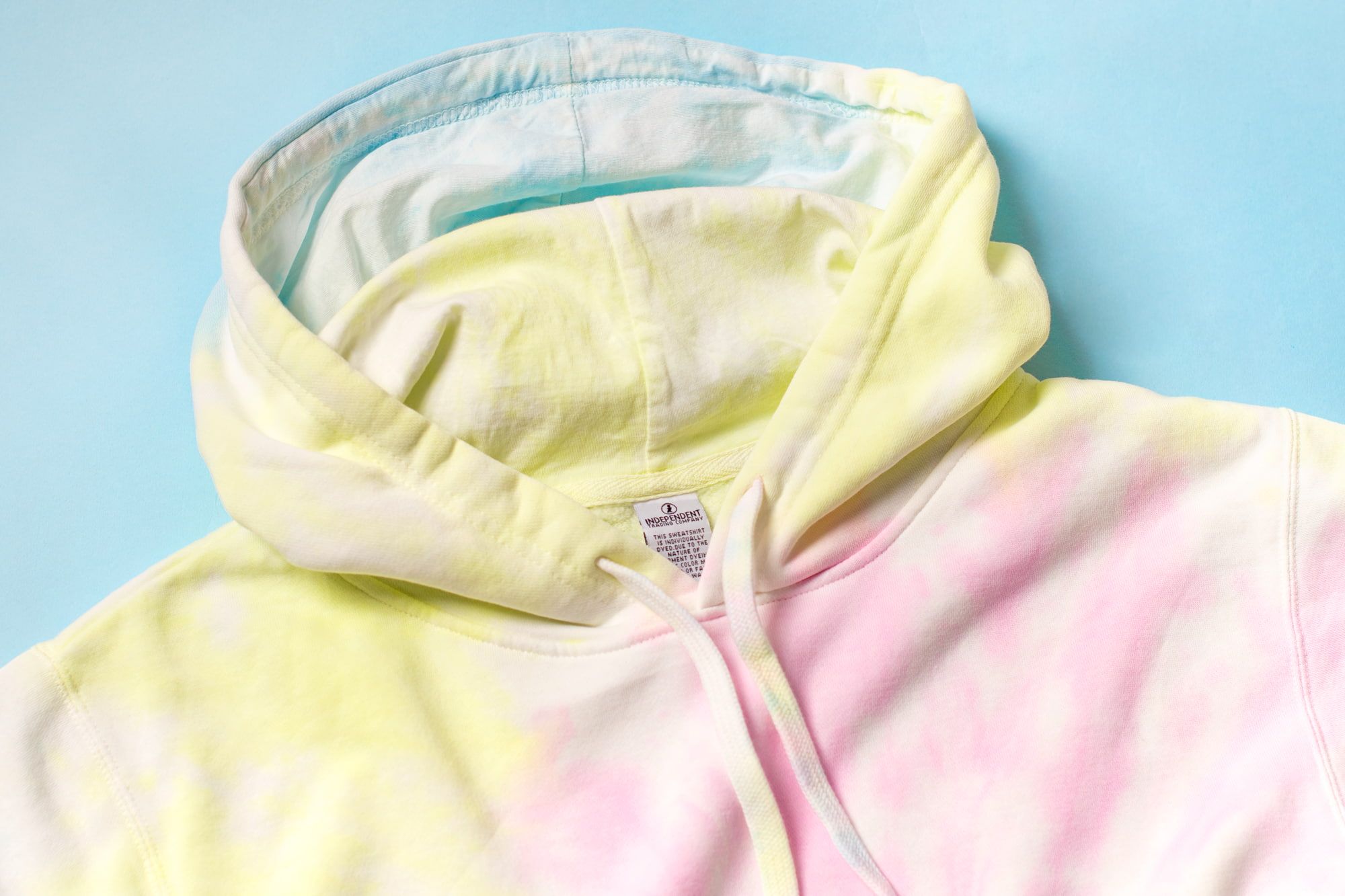 Close up look at the tie-dye hoodie.