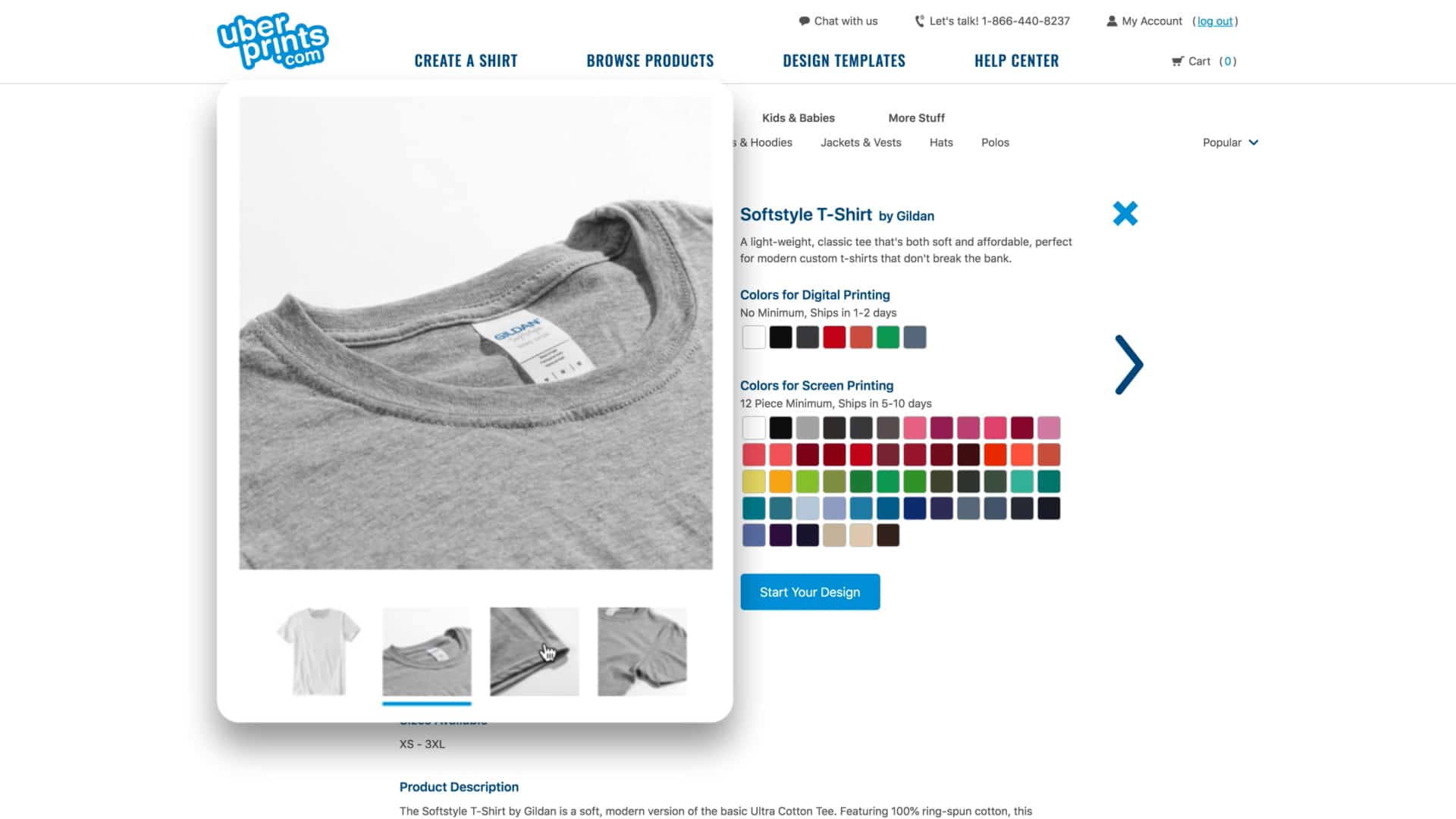 Showing where to find cheap t-shirt options in the UberPrints apparel catalog.