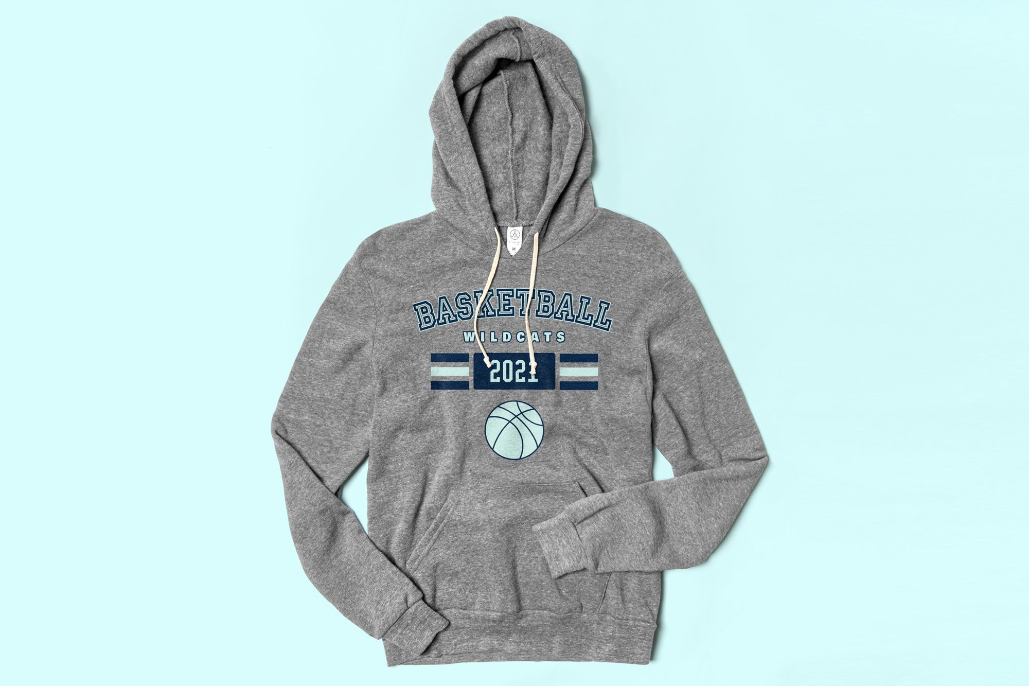 Flatlay of the Alternative Apparel Challenger Hooded Pullover showing a custom basketball team design.