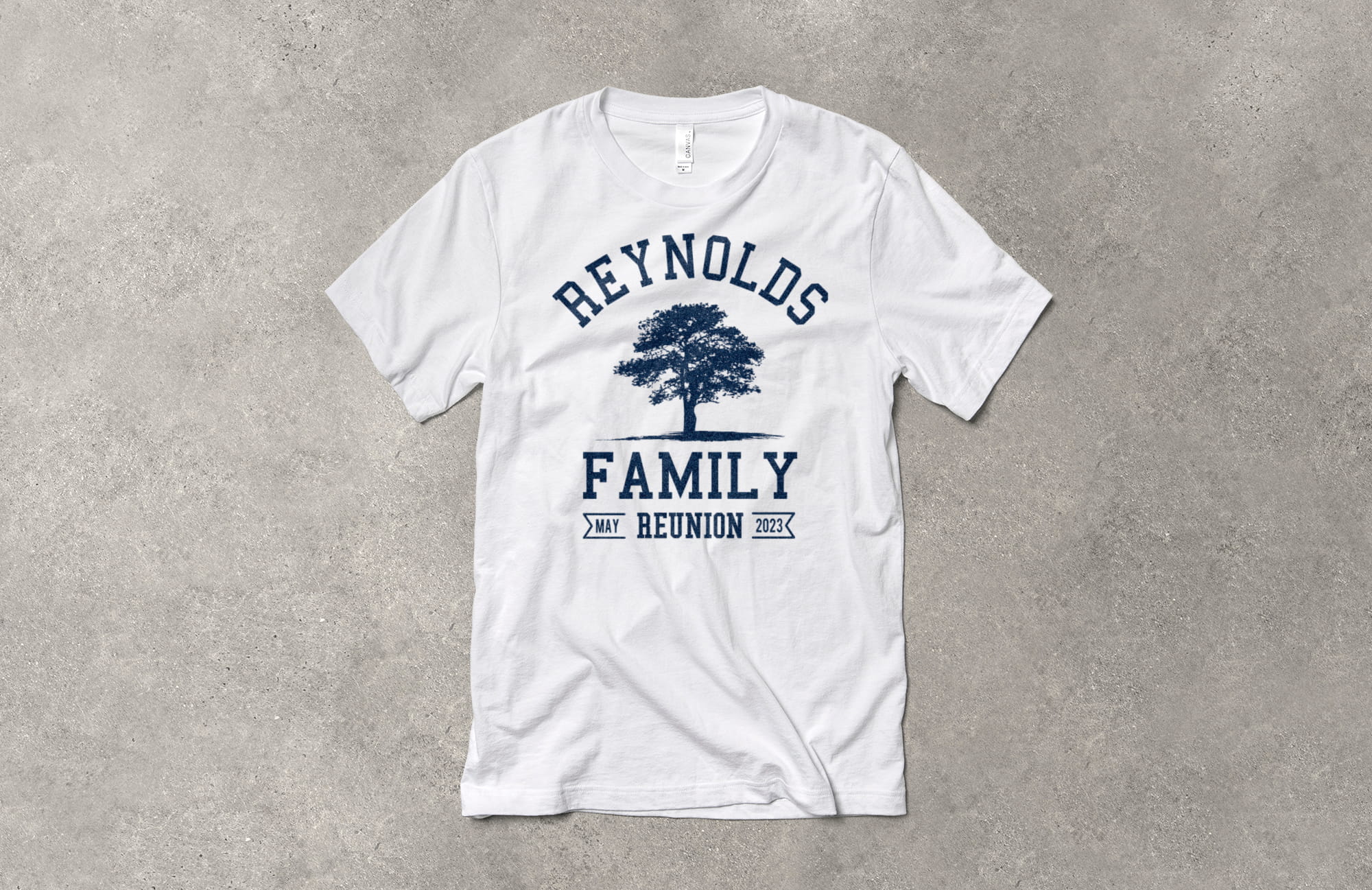 Flatlay of a custom simple family reunion t-shirt with a family tree inspired design