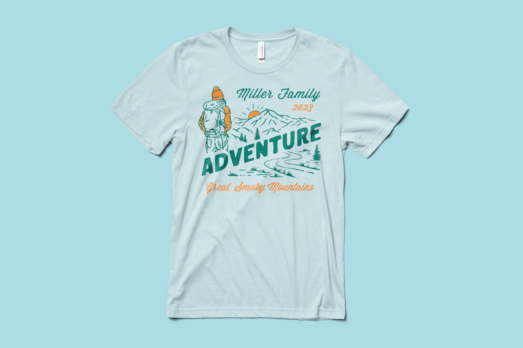 flatlay of a custom vacation t-shirt for a family trip to the Great Smoky Mountains.