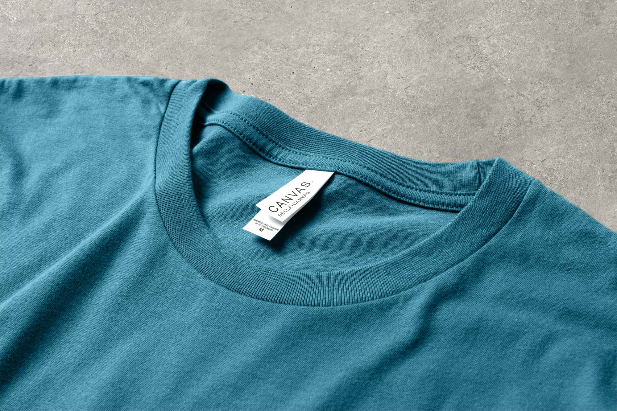 Detail of the collar and tag of the Bella Canvas Jersey T-shirt