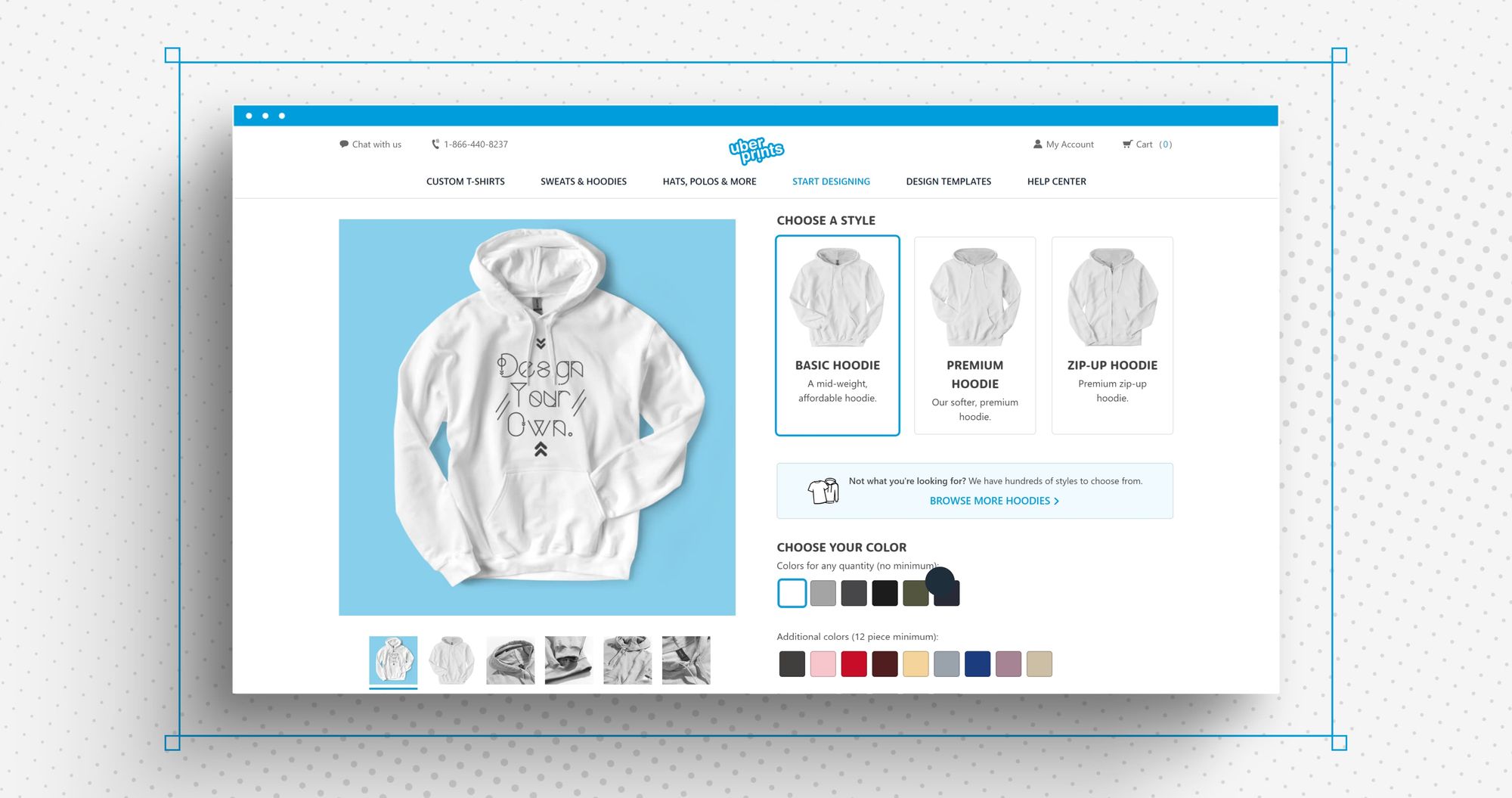 A screenshot which shows all the color options available for the Basic Hoodie and Premium Hoodie.