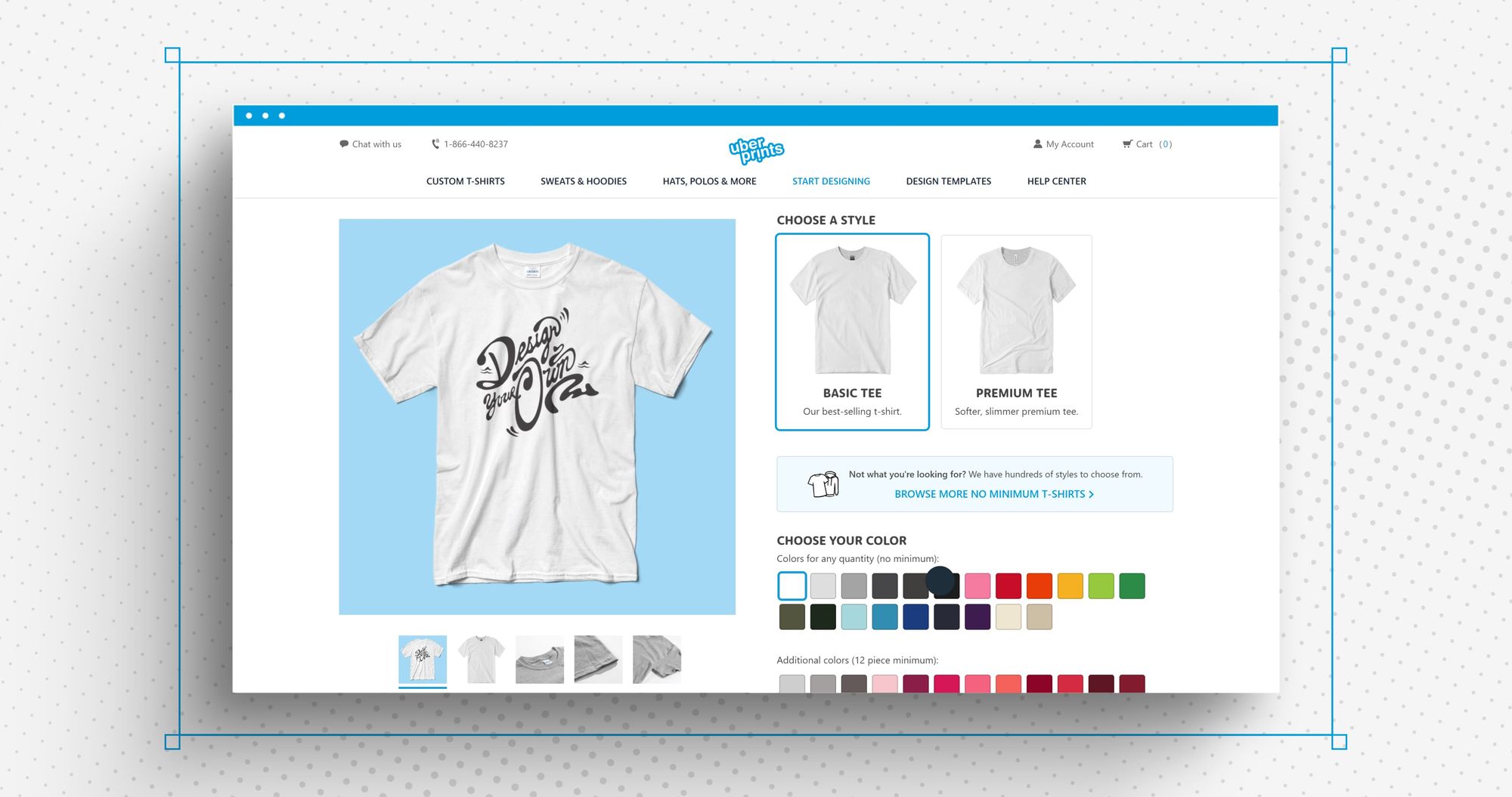 A screenshot which shows all the color options available for the Basic Tee and the Premium Tee.