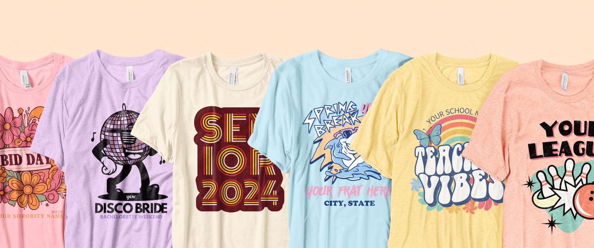 Six shirts featuring different customizable retro shirt designs.