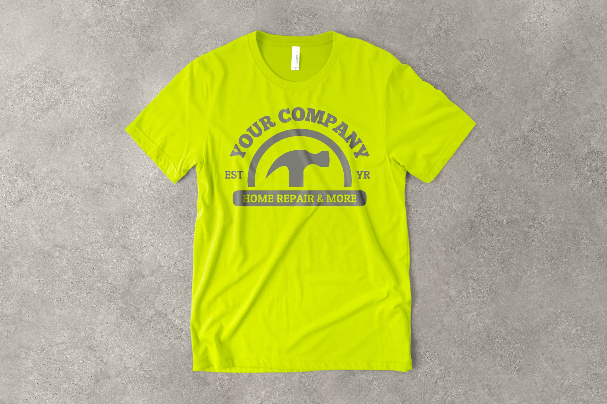 Image of a neon yellow t-shirt with a customizable construction design.