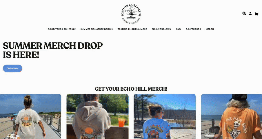 A .GIF of Echo Hill Orchard's merch page on their website.
