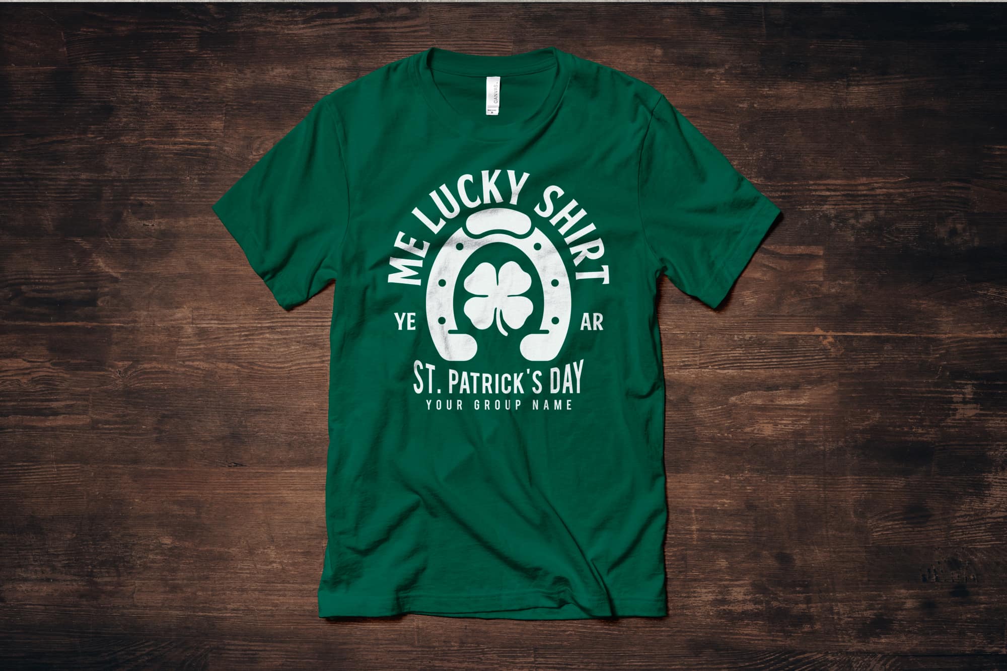image of a flat green shirt with a customizable st. Patrick day design that says "me lucky shirt"